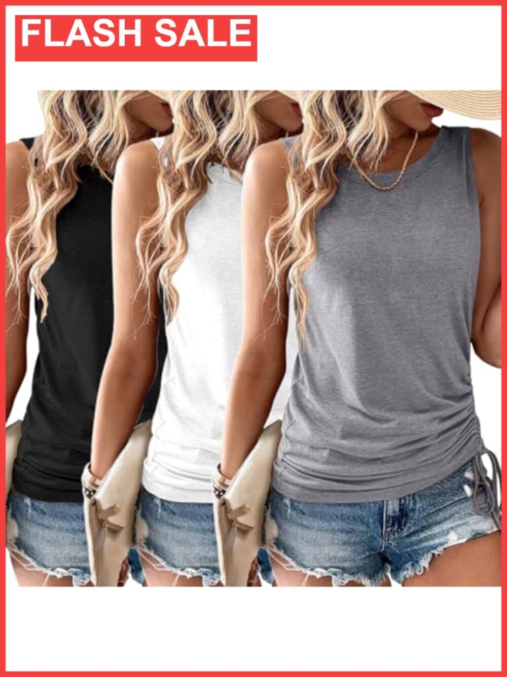 Women's Tank Top 3 Pack Sleeveless Crew Neck Casual Loose Fit Summer Tops
